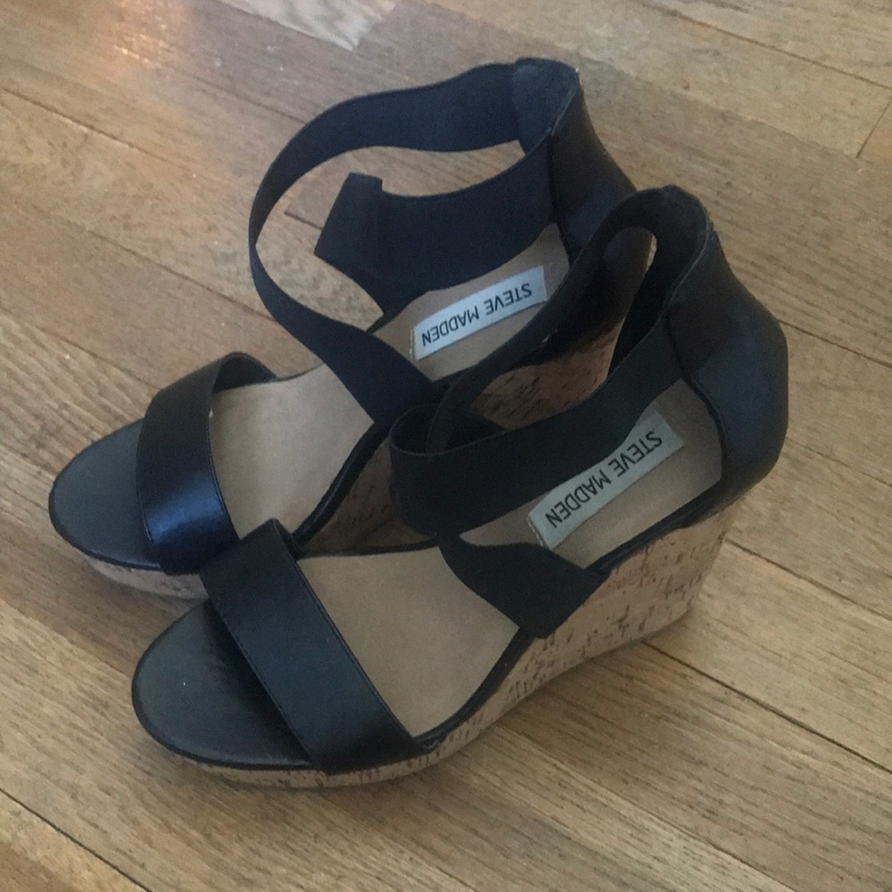 Steve Madden Black Wedge Heel, Size 8